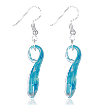 BESHEEK Murano-Style Glass Blue Border Swirl Twisted Leaf Earrings KIT