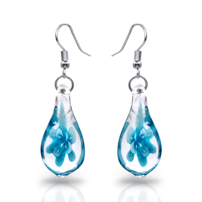 BESHEEK Murano-Style Glass Blue Border Swirl Twisted Leaf Earrings KIT