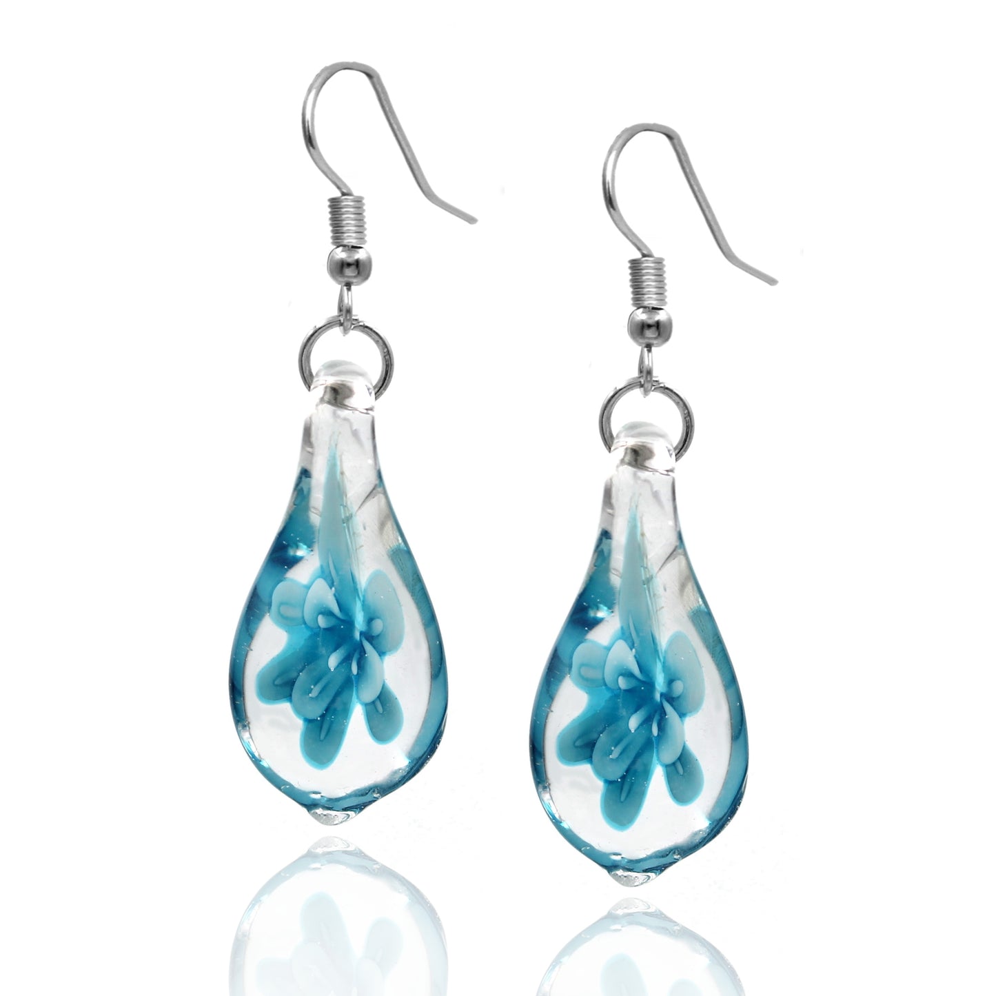 BESHEEK Murano-Style Glass Blue Border Swirl Twisted Leaf Earrings KIT