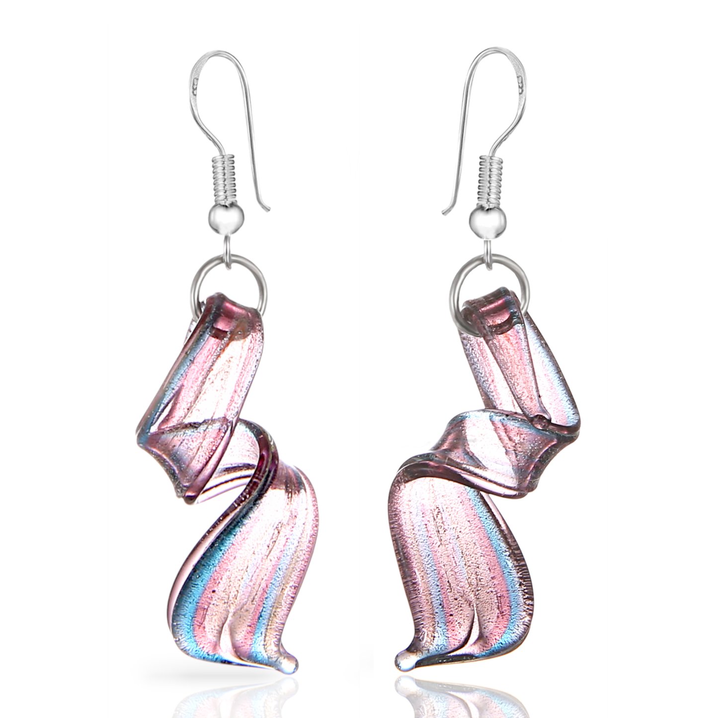 BESHEEK | Handmade Lavender Dream Twist Glass Sterling Silver Earrings