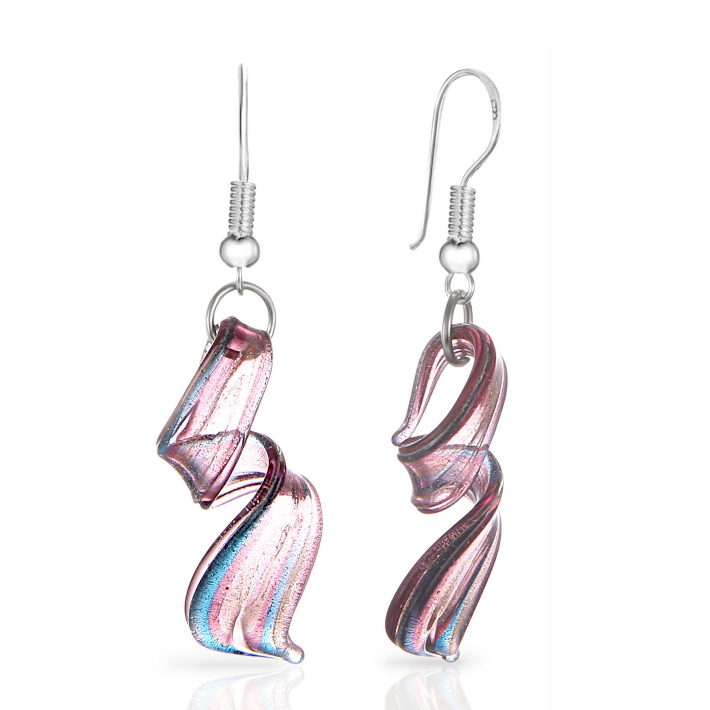 BESHEEK | Handmade Lavender Dream Twist Glass Sterling Silver Earrings