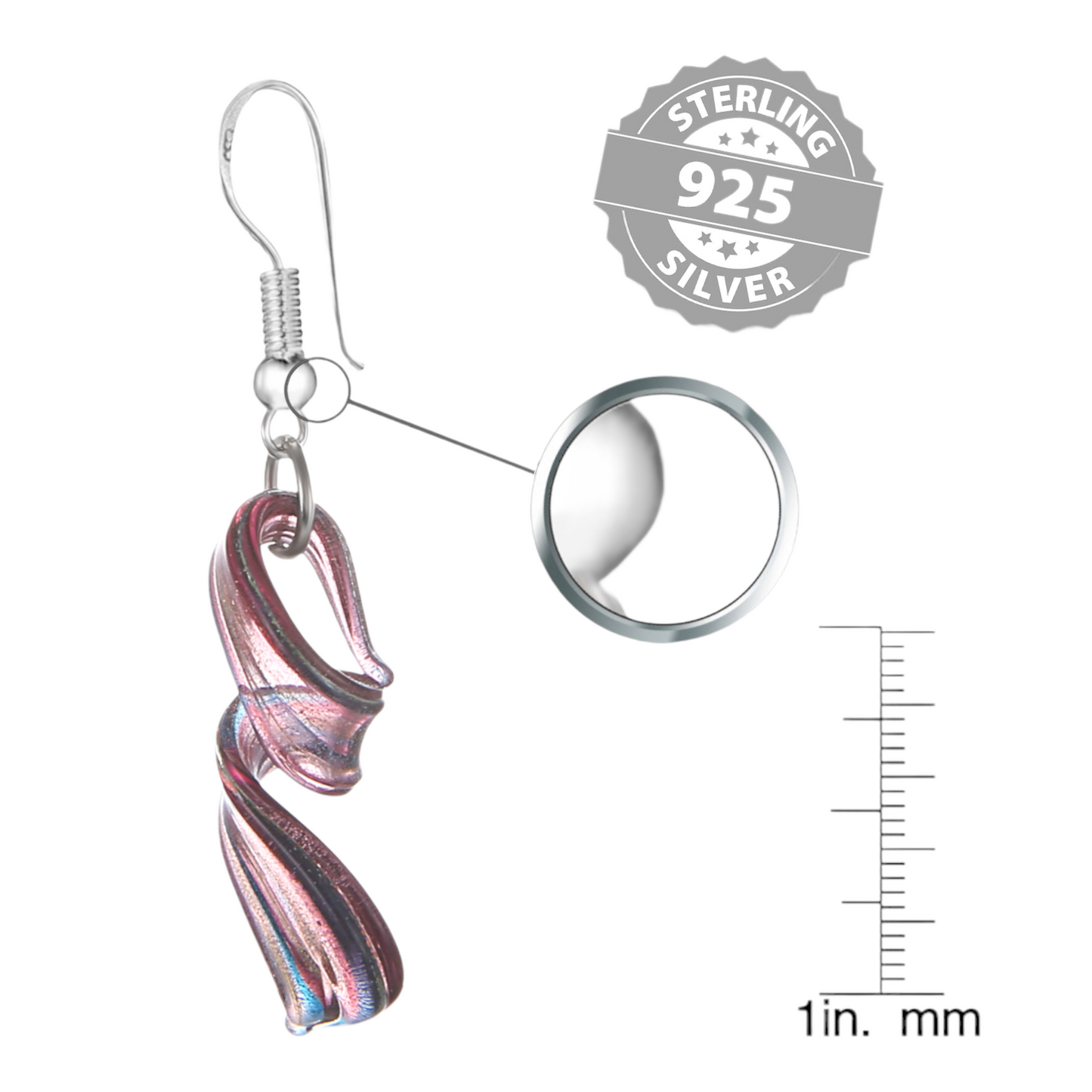 BESHEEK | Handmade Lavender Dream Twist Glass Sterling Silver Earrings