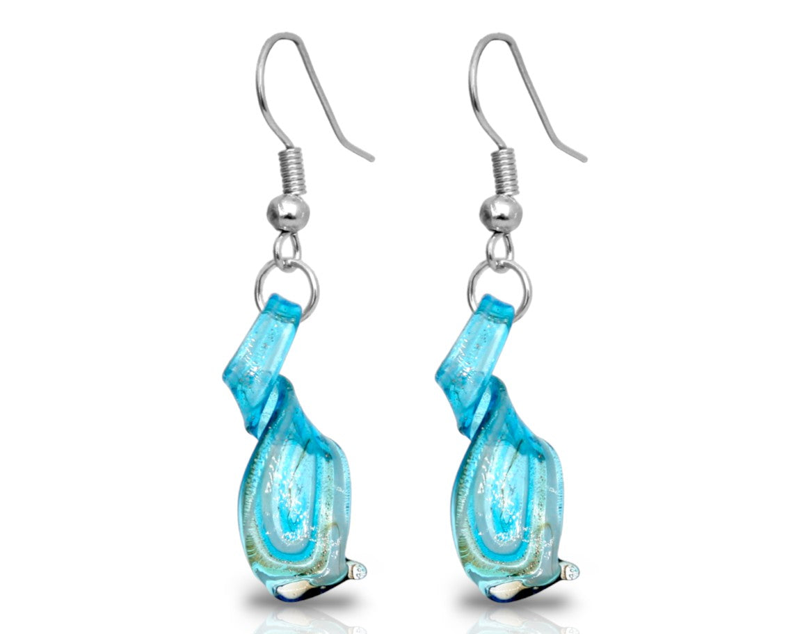 BESHEEK | Handmade Aqua Blue Twisted Twirl Drop Blown Glass Earrings