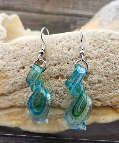 BESHEEK | Handmade Aqua Blue Twisted Twirl Drop Blown Glass Earrings