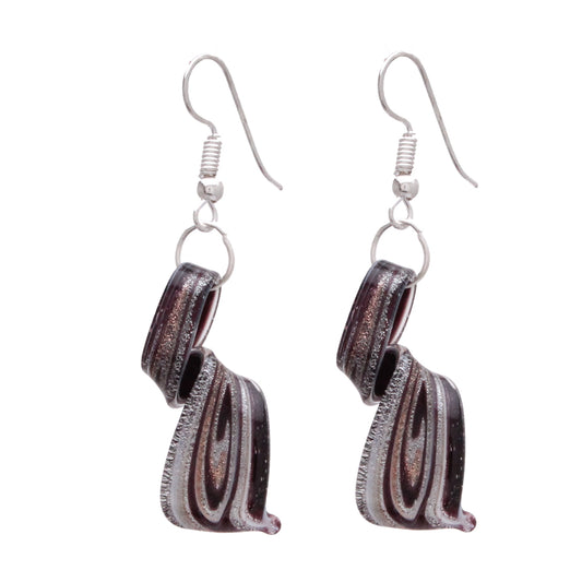 BESHEEK Handmade Murano Inspired Gorgeous Artist Made Sterling Silver Black and Gold Twist Glass Earrings | Handcrafted Blown Hypoallergenic Artisan Lampwork Italian Style Jewelry