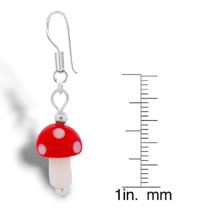 BESHEEK | Glass Red and White Small Mushroom Sterling Silver Earrings