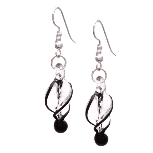 BESHEEK New Handcrafted Italian Murano Style Sterling Silver Glass Tornado Twirl Quality Sterling Silver Fashion Earrings - Black | Handmade Hypoallergenic Boho Beach Gala Wedding Style Fashion Earrings