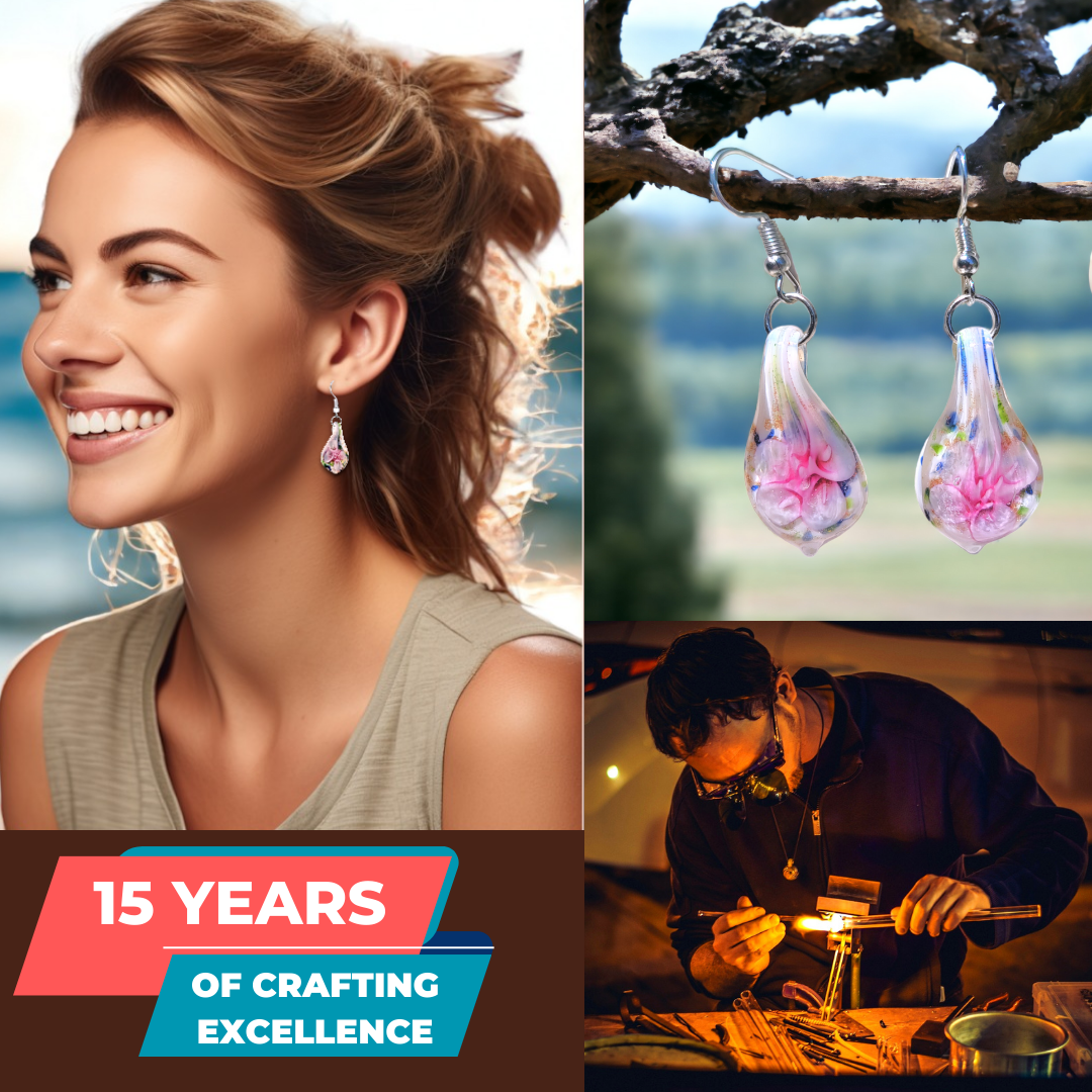BESHEEK Handmade Pink Confetti Teardrop Glass Sterling Silver Earrings
