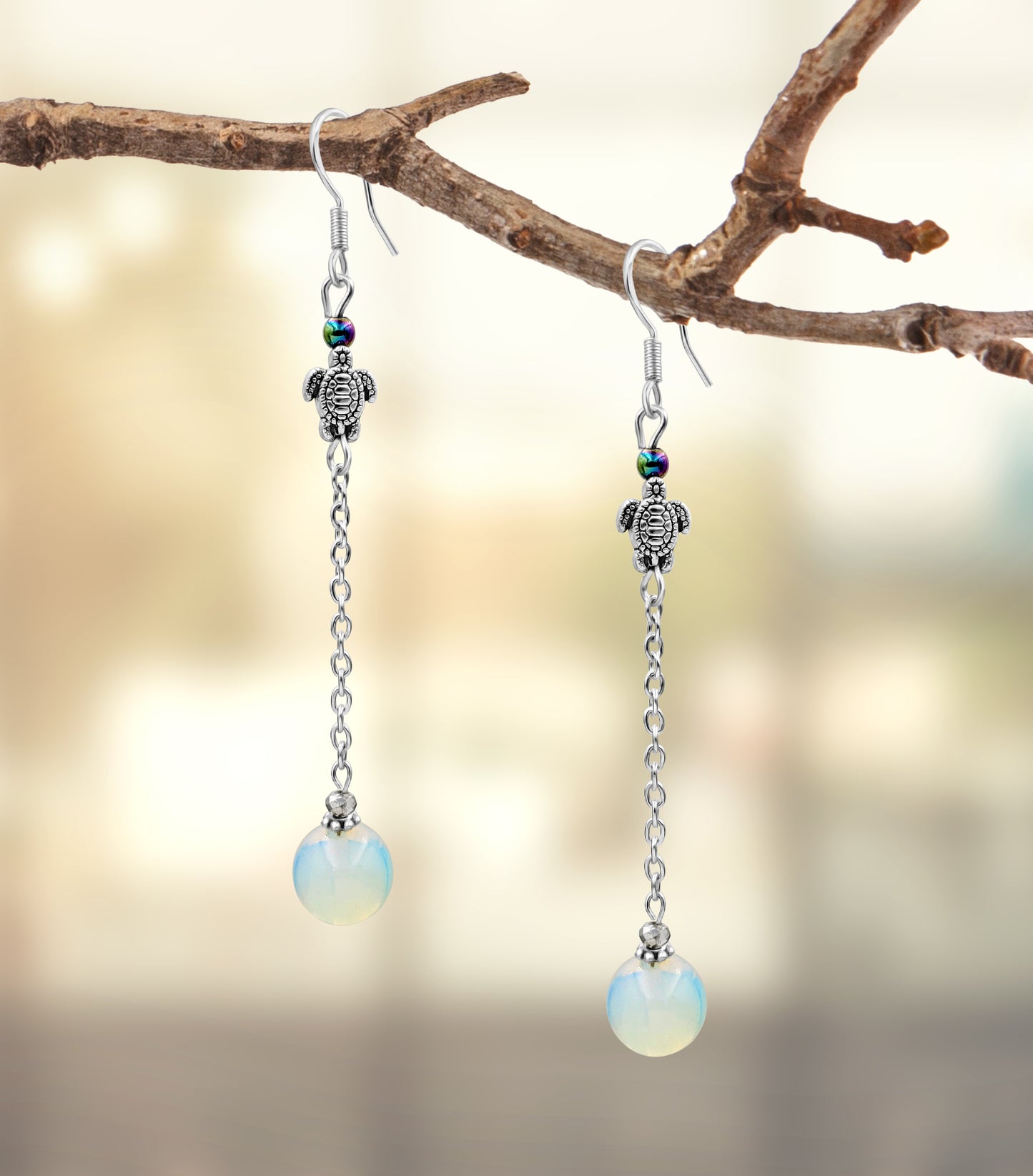 BESHEEK Sterling Silver and Moonstone Turtle Drop Earrings KIT
