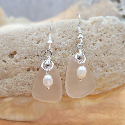 BESHEEK Sterling Silver White & Freshwater Pearl Seaglass Earrings KIT