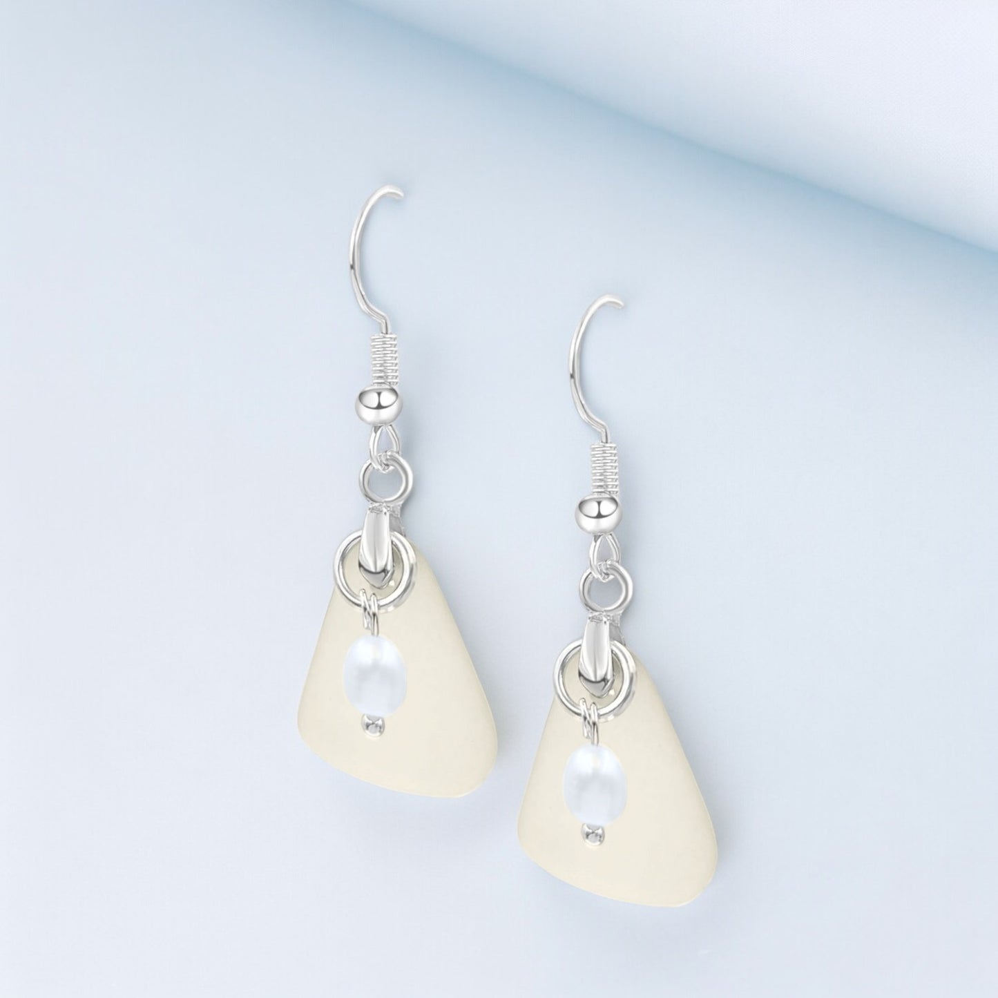 BESHEEK Sterling Silver White & Freshwater Pearl Seaglass Earrings KIT
