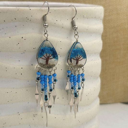 Tree of Life in Resin Teardrop Earrings