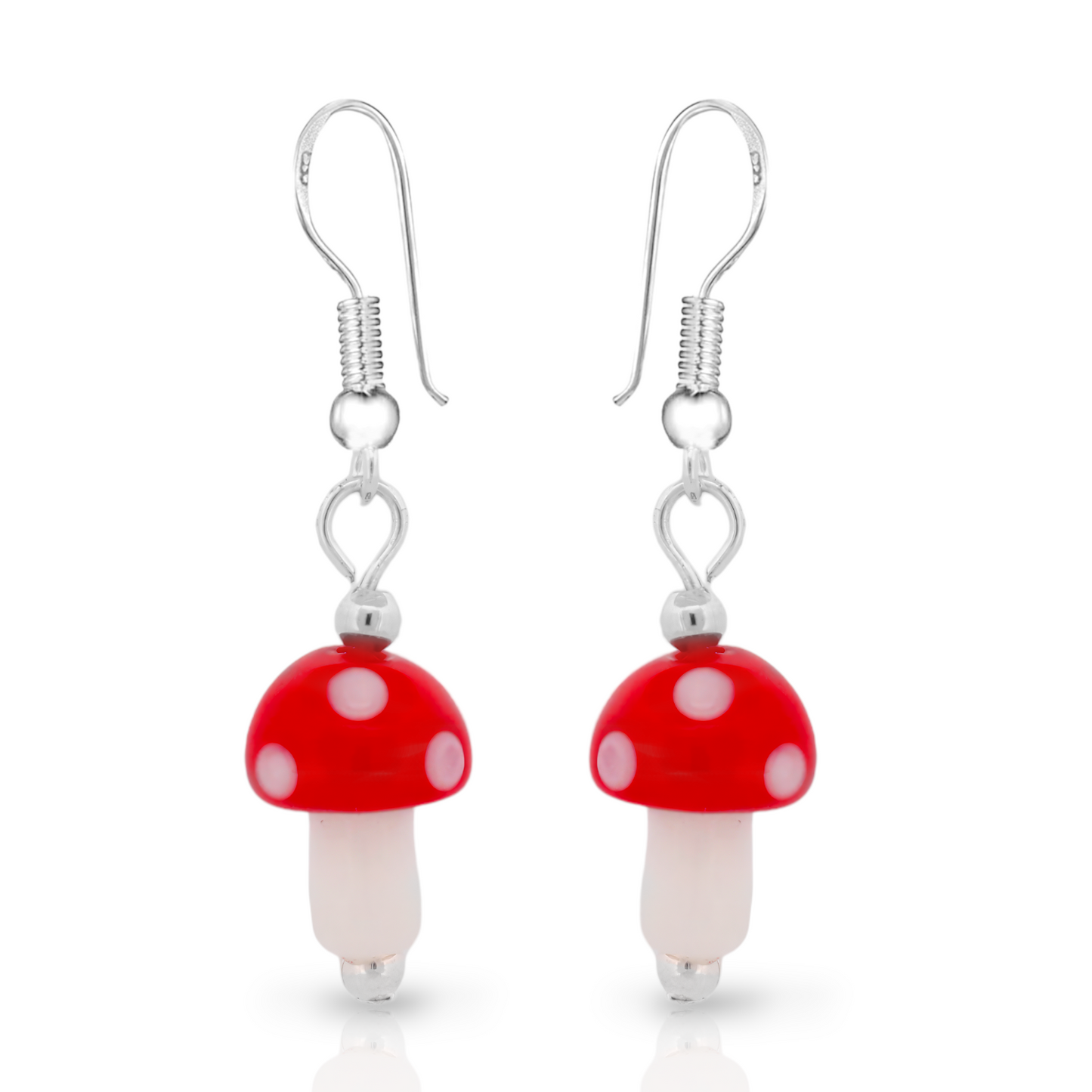 BESHEEK | Glass Red and White Small Mushroom Sterling Silver Earrings