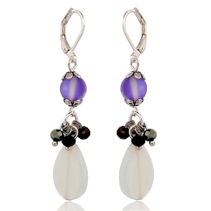BeSheek Silvertone Mermaid glass, Moonstone and Purple crystal Leverback dangle Earrings
