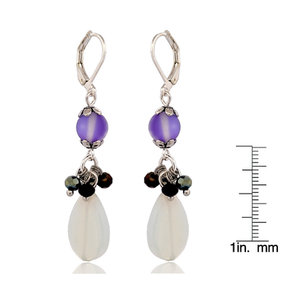 BeSheek Silvertone Mermaid glass, Moonstone and Purple crystal Leverback dangle Earrings