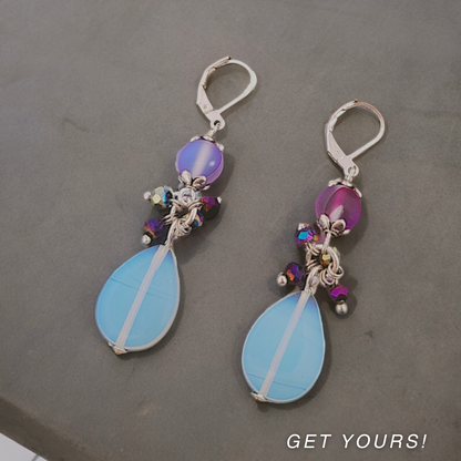 BeSheek Silvertone Mermaid glass, Moonstone and Purple crystal Leverback dangle Earrings