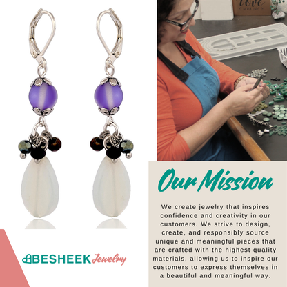 BeSheek Silvertone Mermaid glass, Moonstone and Purple crystal Leverback dangle Earrings