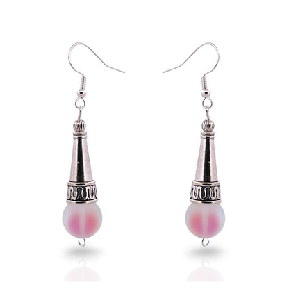 BeSheek Sterling Silver Clear AB Tibetan Filigree Cone and Mermaid Glass Dangle Earrings