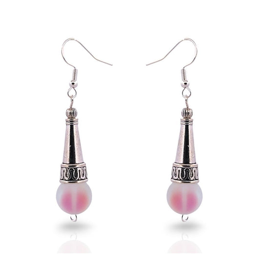 BeSheek Sterling Silver Clear AB Tibetan Filigree Cone and Mermaid Glass Dangle Earrings
