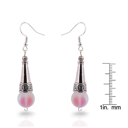 BeSheek Sterling Silver Clear AB Tibetan Filigree Cone and Mermaid Glass Dangle Earrings