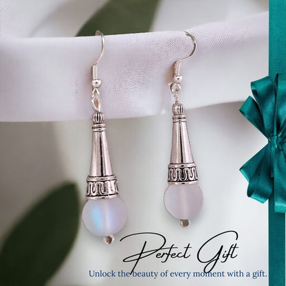 BeSheek Sterling Silver Clear AB Tibetan Filigree Cone and Mermaid Glass Dangle Earrings