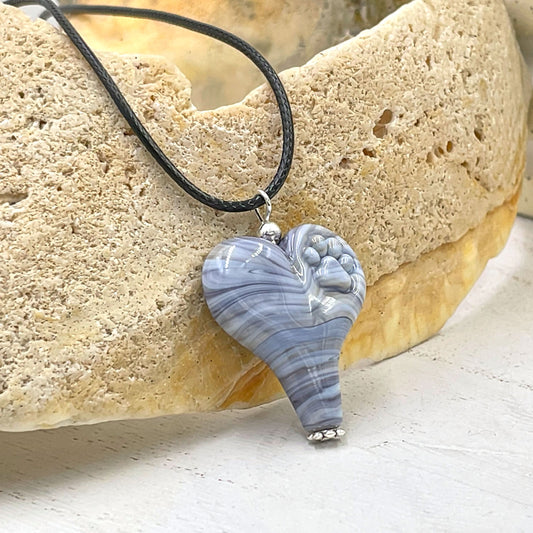 Paws for Humanity Lampwork Glass Heart Necklace - Purple