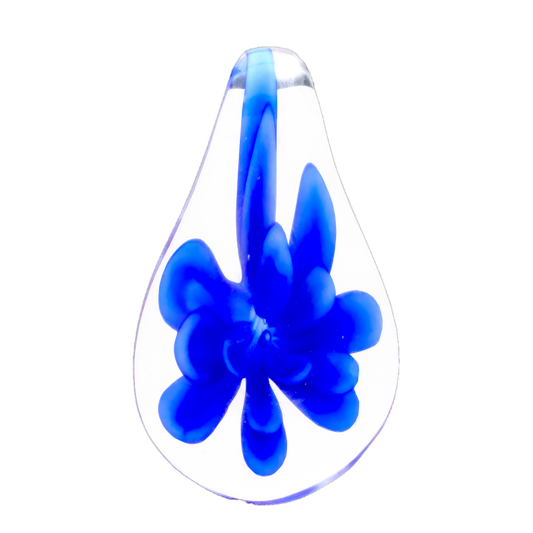 Glass Blue Flower Teardrop Pendant Necklace