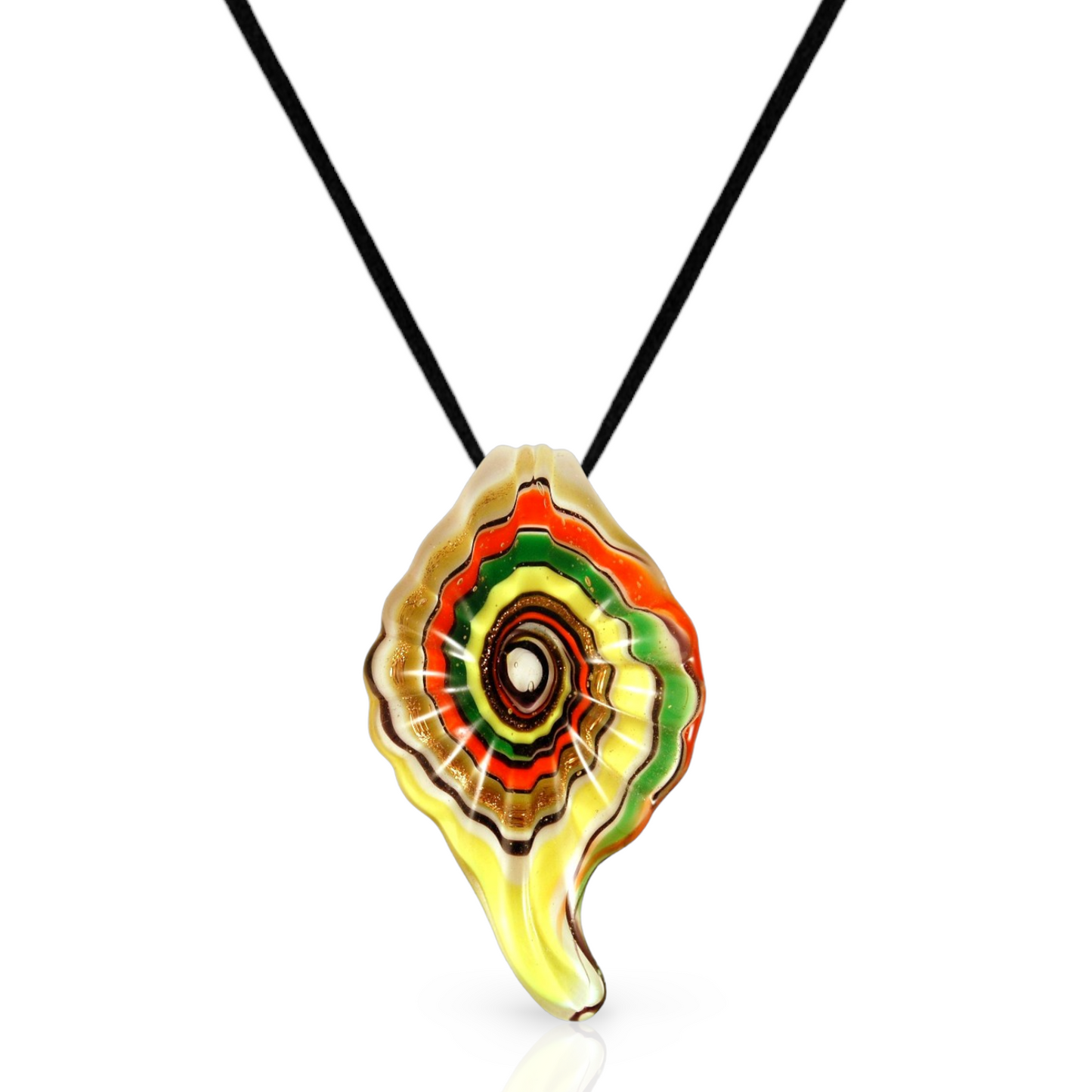 Glass White and Orange Ripple Swirl Pendant Necklace
