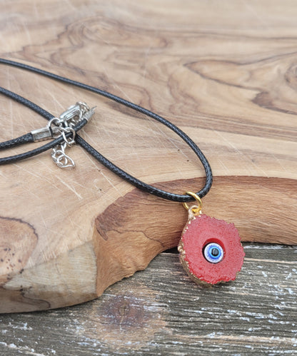 BESHEEK | Gold-edged Red Evil Eye Resin Pendant Necklace