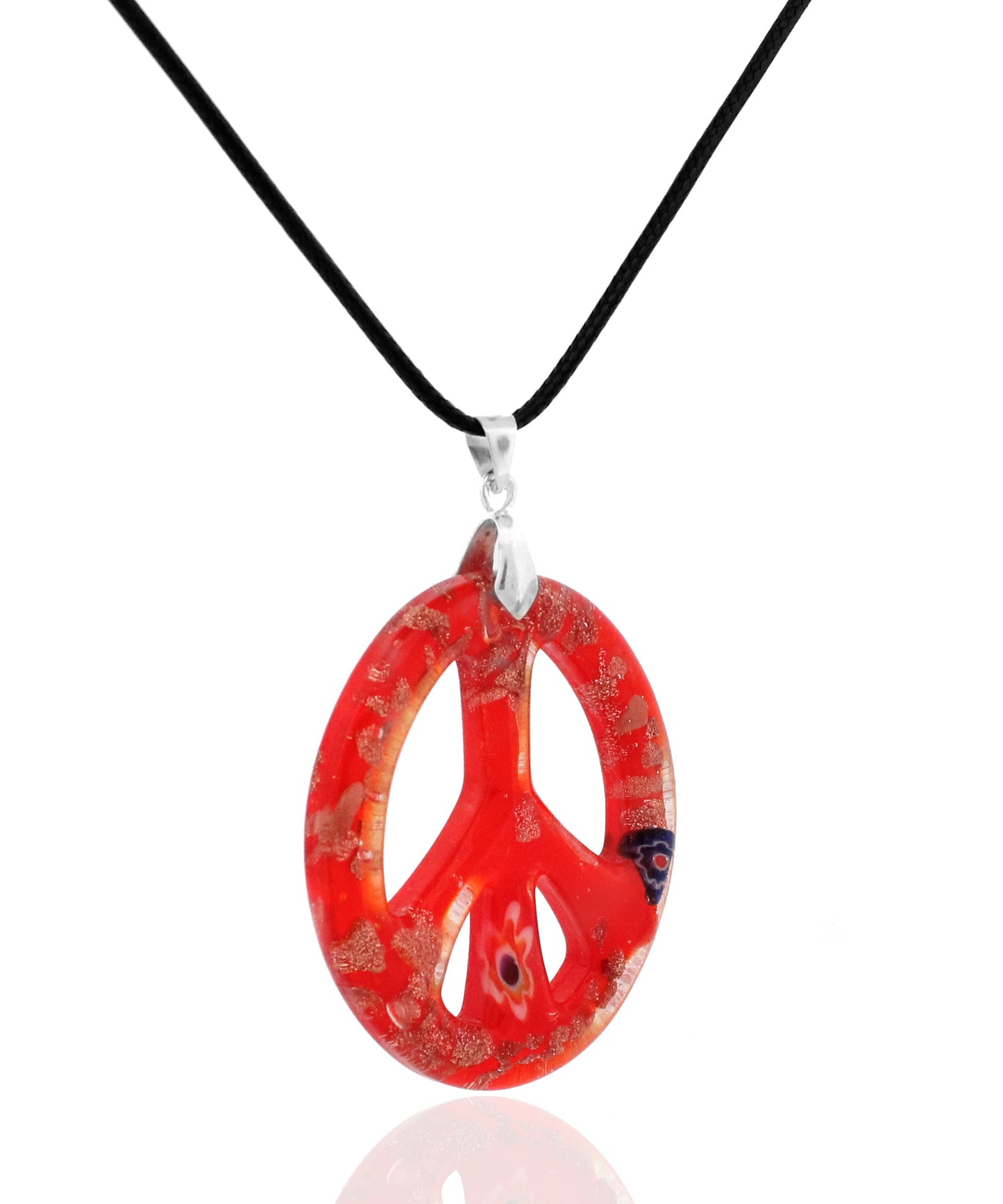 BESHEEK | Handmade Murano Inspired Red Glass Peace Sign Necklace