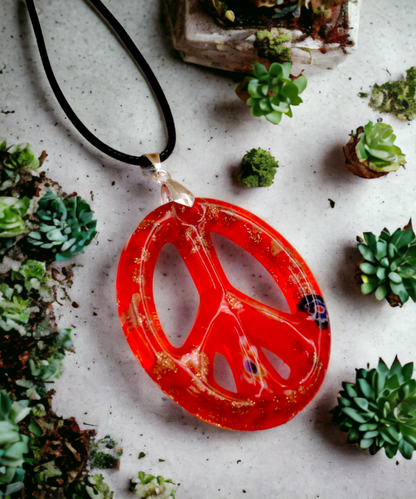 BESHEEK | Handmade Murano Inspired Red Glass Peace Sign Necklace