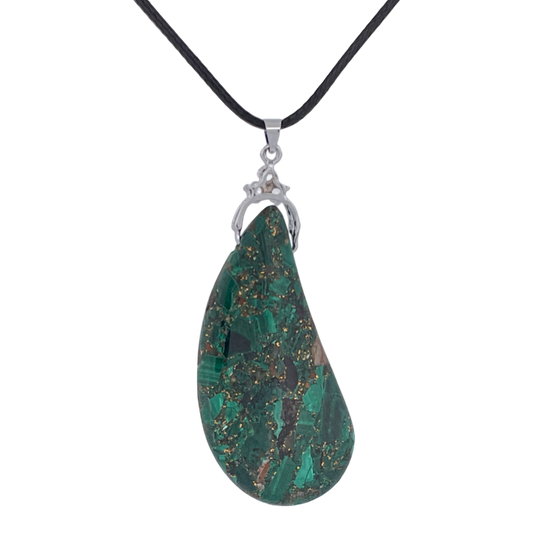 Green Sea Sediment Jasper and Bronzite Teardrop Pendant Necklace