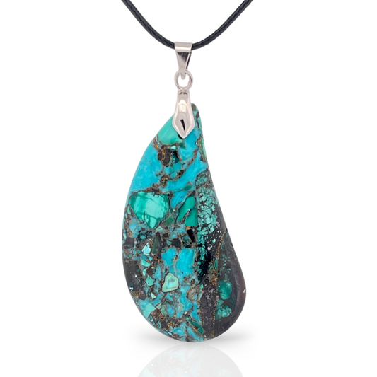 Blue Sea Sediment Jasper and Bronzite Teardrop Pendant Necklace