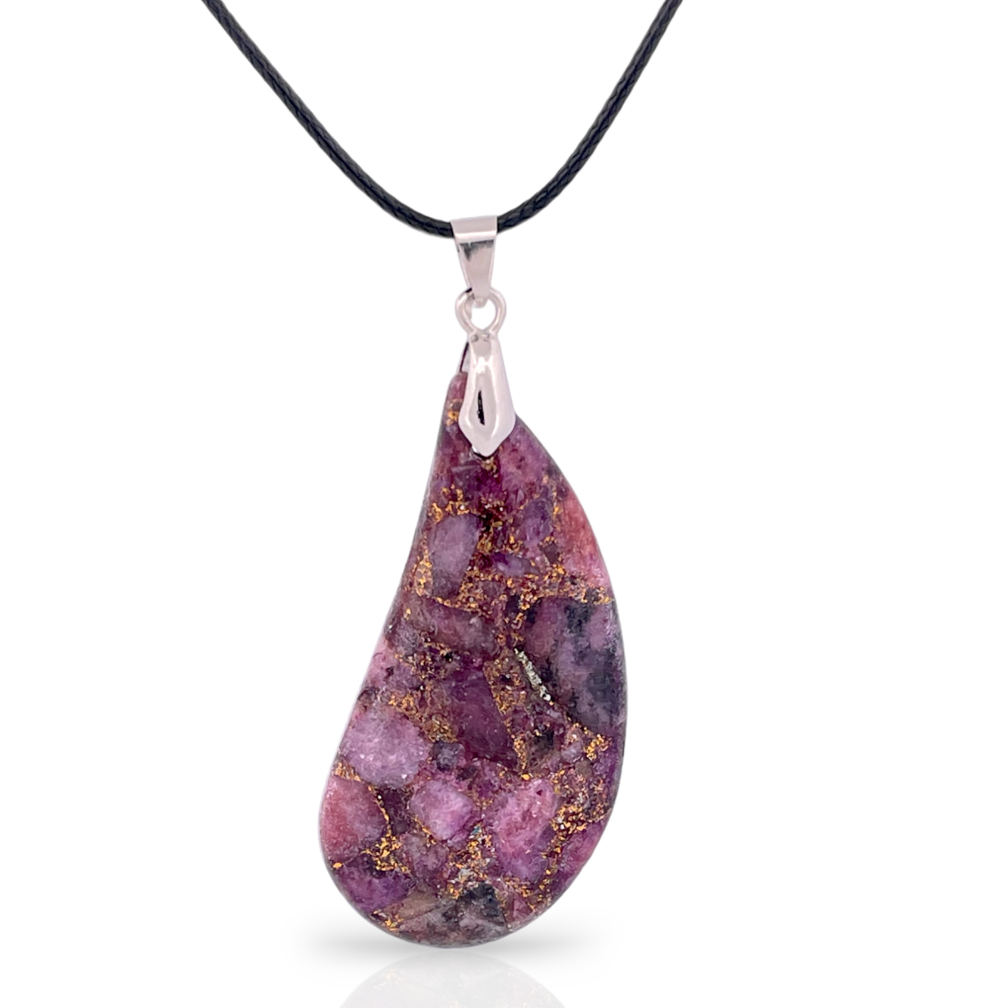 Pink Sea Sediment Jasper and Bronzite Teardrop Pendant Necklace