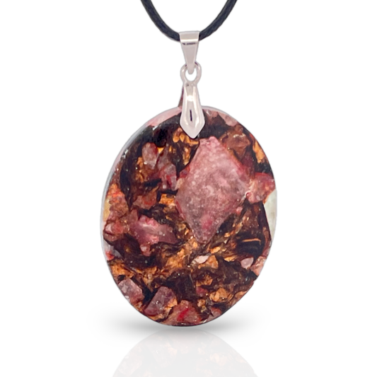 Dark Sea Sediment Jasper and Bronzite Oval Pendant Necklace