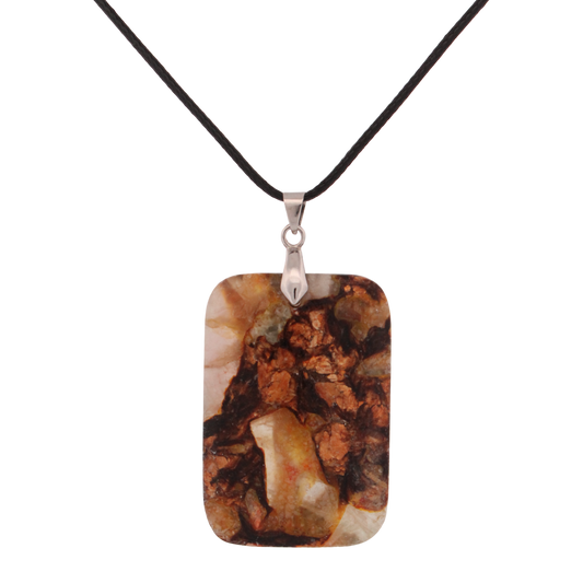 Light Sea Sediment Jasper and Bronzite Rectangle Pendant Necklace