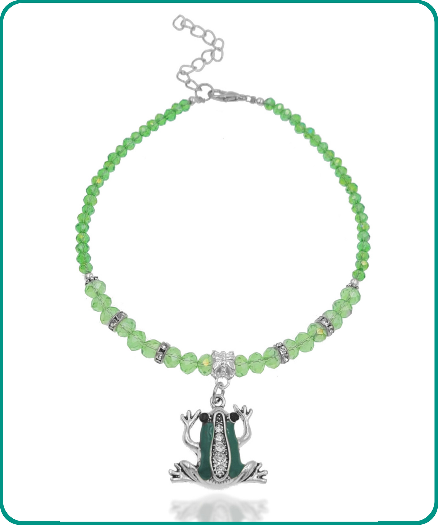 BESHEEK | Tree Frog Green Crystal Glass Artisan Beaded Anklet