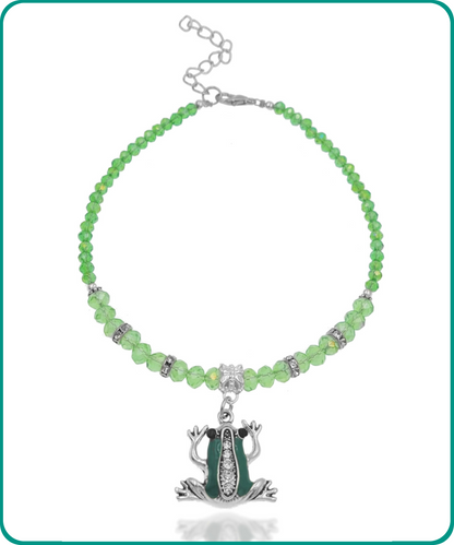 BESHEEK | Tree Frog Green Crystal Glass Artisan Beaded Anklet