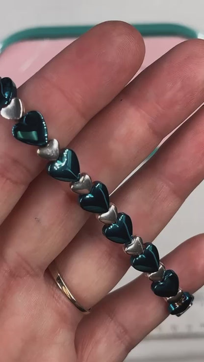 BESHEEK Heart LUSTER BLUE Hematite Stone Artisan Beaded Anklet with Extension | Handmade Hypoallergenic Beach Gala Wedding Style Jewelry