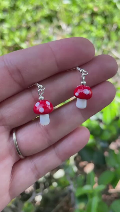 BESHEEK | Glass Red and White Small Mushroom Sterling Silver Earrings