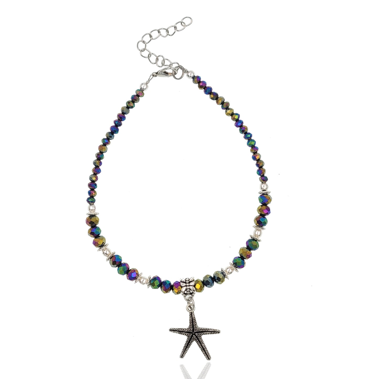 BESHEEK Starfish Rainbow Crystal Glass Artisan Beaded Anklet