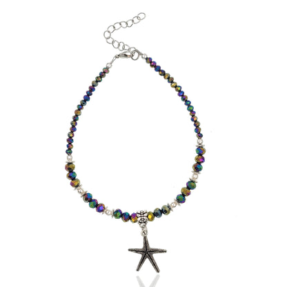BESHEEK Starfish Rainbow Crystal Glass Artisan Beaded Anklet