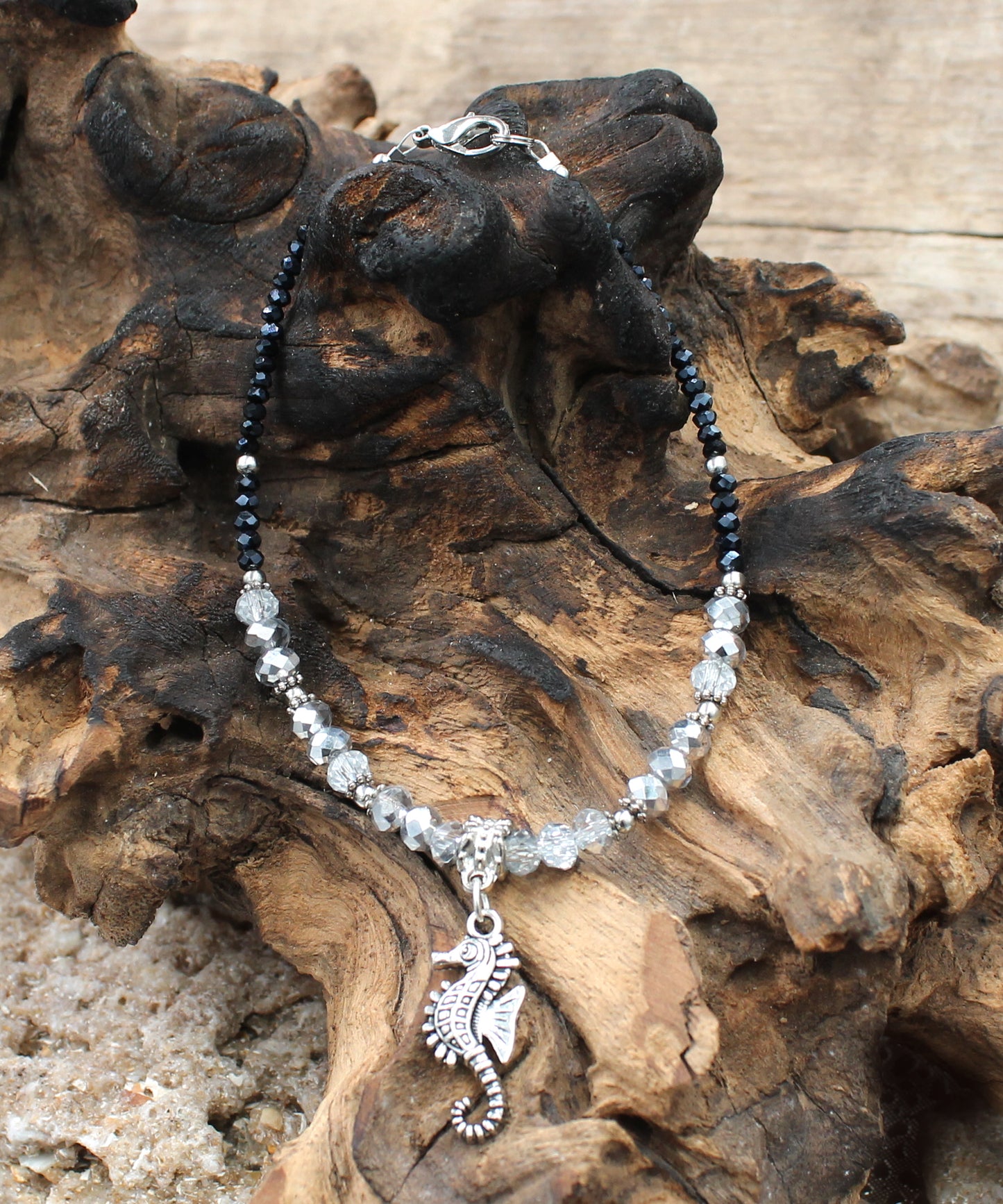 BESHEEK Sparkling Clear Crystal Seahorse Anklet | Handmade Hypoallergenic Beach Gala Wedding Style Jewelry