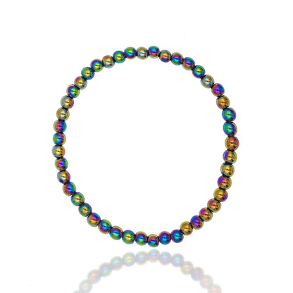 BESHEEK| Round Rainbow Hematite Stone Artisan Beaded Stretch Anklet