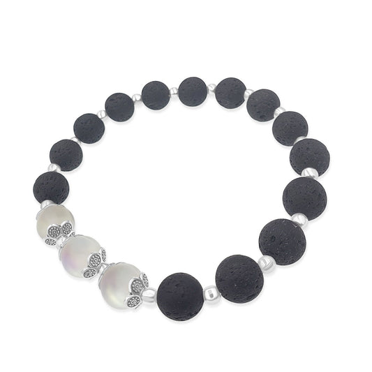 BESHEEK Mermaid Glass and BLACK Lava Stone Artisan Beaded Stretch Anklet | Handmade Hypoallergenic Beach Gala Wedding Style Jewelry