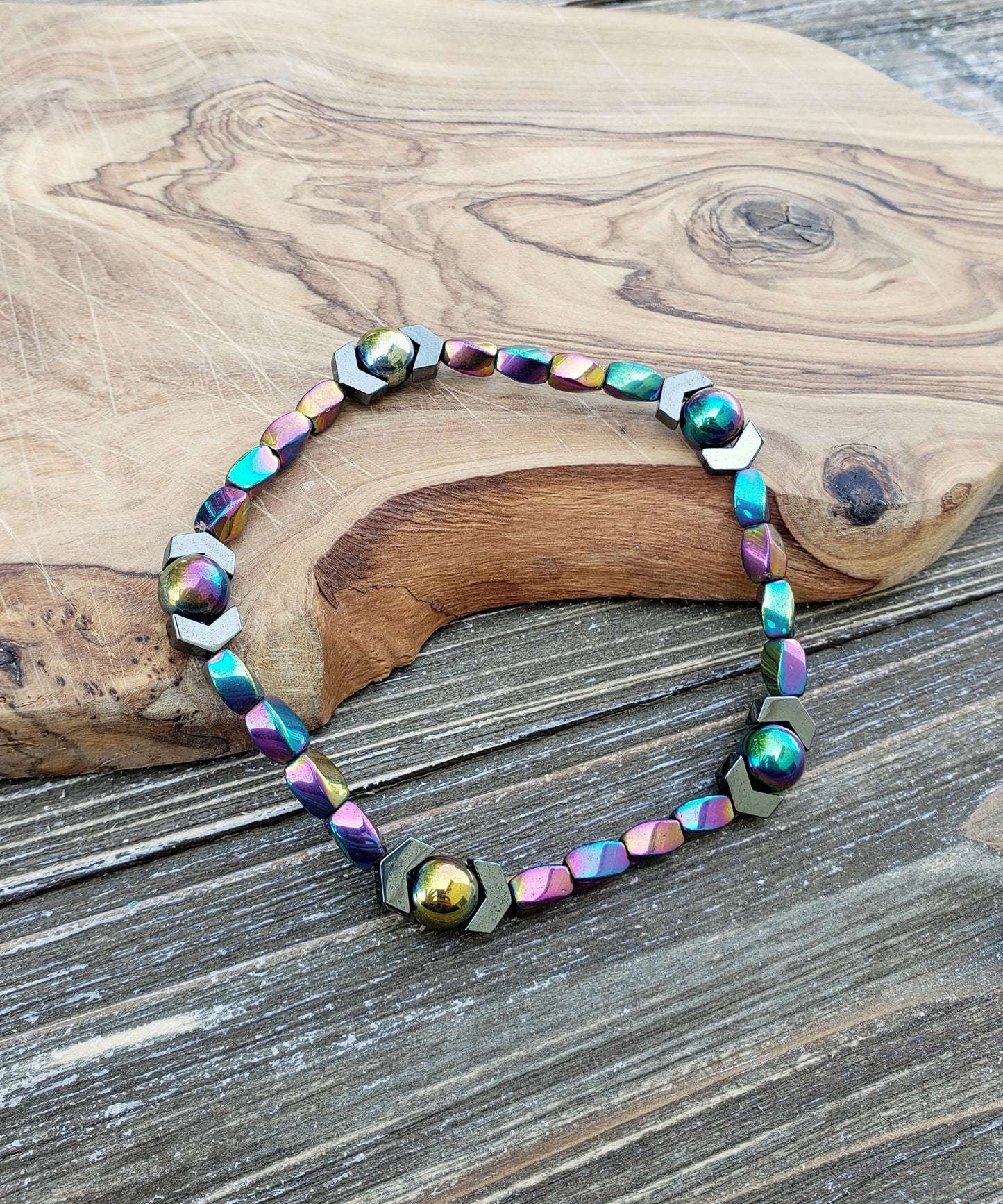 BESHEEK | Twist Rainbow Hematite Stone Artisan Beaded Anklet