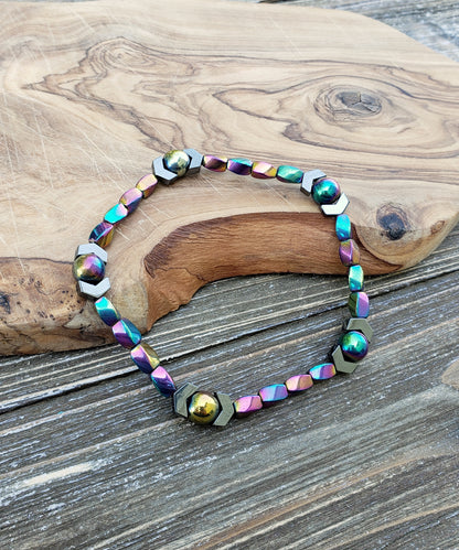 BESHEEK | Twist Rainbow Hematite Stone Artisan Beaded Anklet