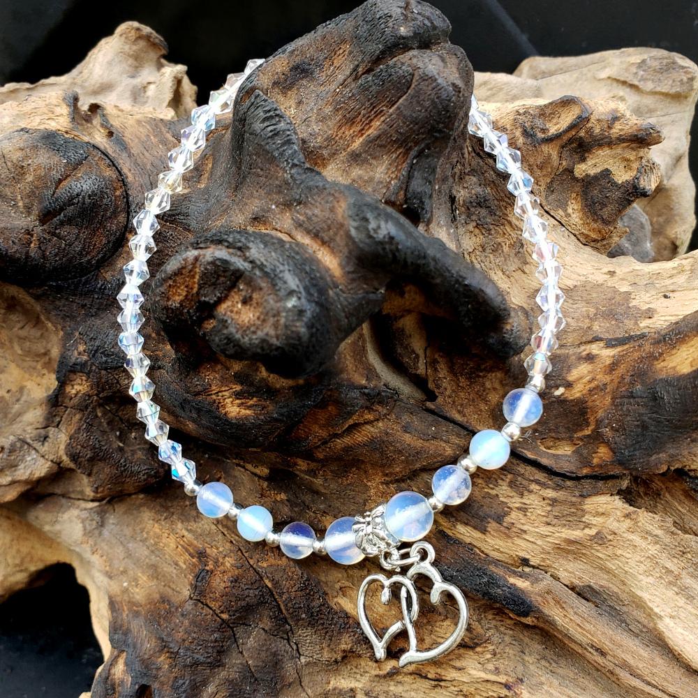 BESHEEK | Dual Hearts Mermaid Glass Crystal Artisan Beaded Stretch Anklet