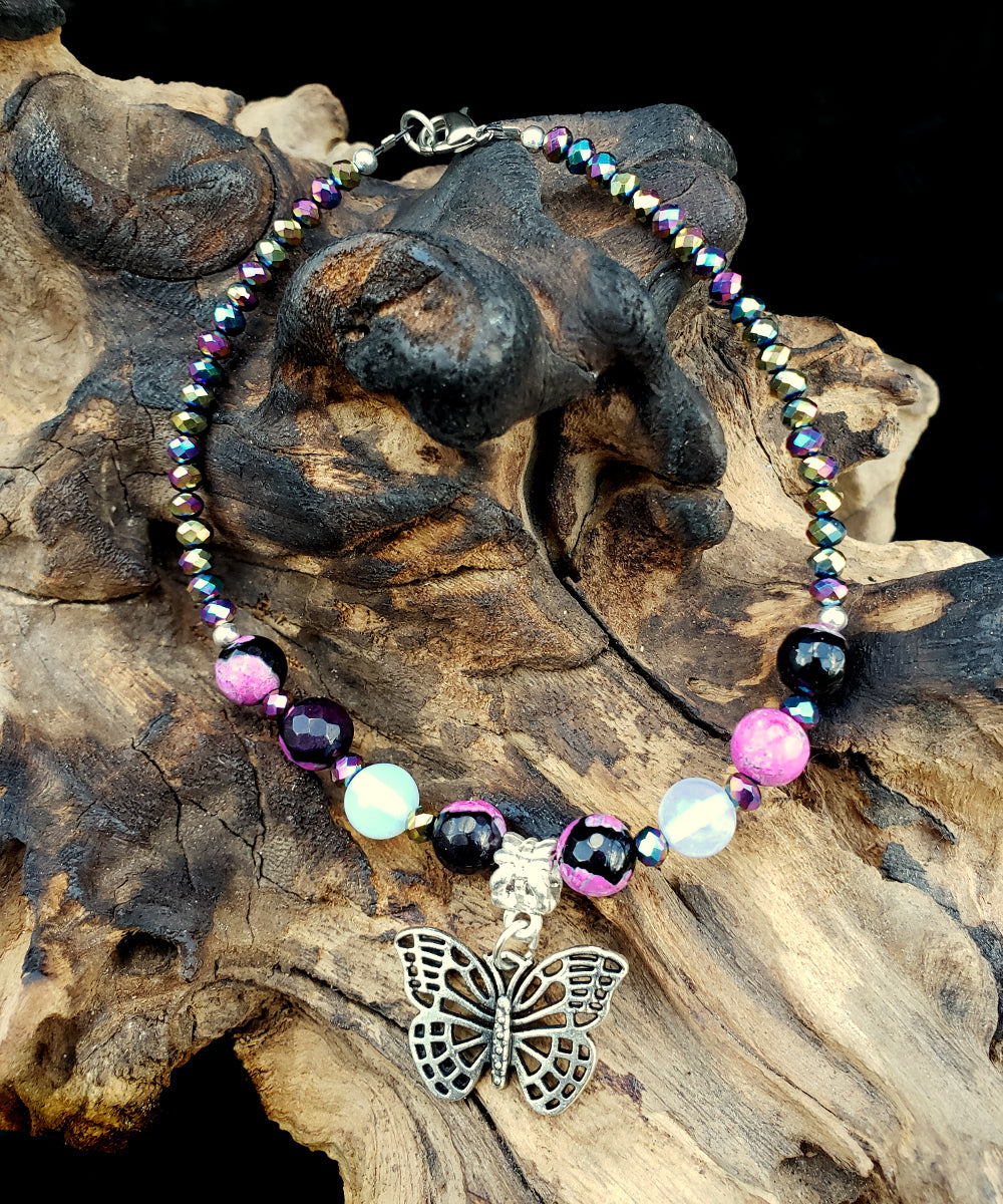 BESHEEK Pink Calsilica butterfly anklet | Handmade Hypoallergenic Beach Gala Wedding Style Jewelry