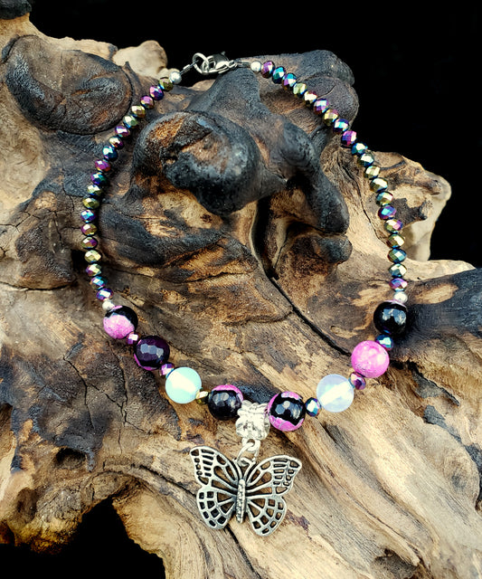 BESHEEK Pink Calsilica butterfly anklet | Handmade Hypoallergenic Beach Gala Wedding Style Jewelry